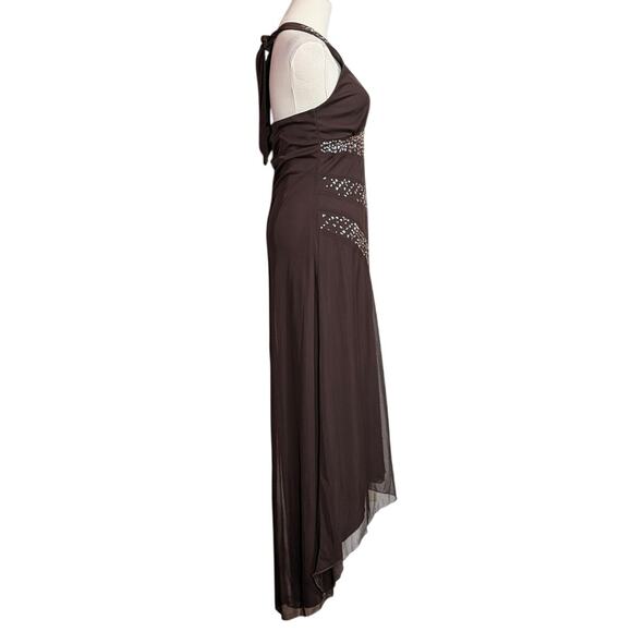 Y2K Rampage Brown Sequin Halter Maxi Dress Formal Prom Gown NWT Medium Deadstock - Picture 3 of 6